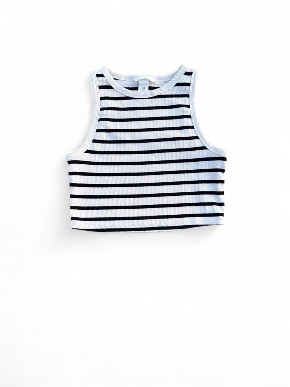 H&M Black and White Striped Ribbed Racerback Crop Tank Top Size M